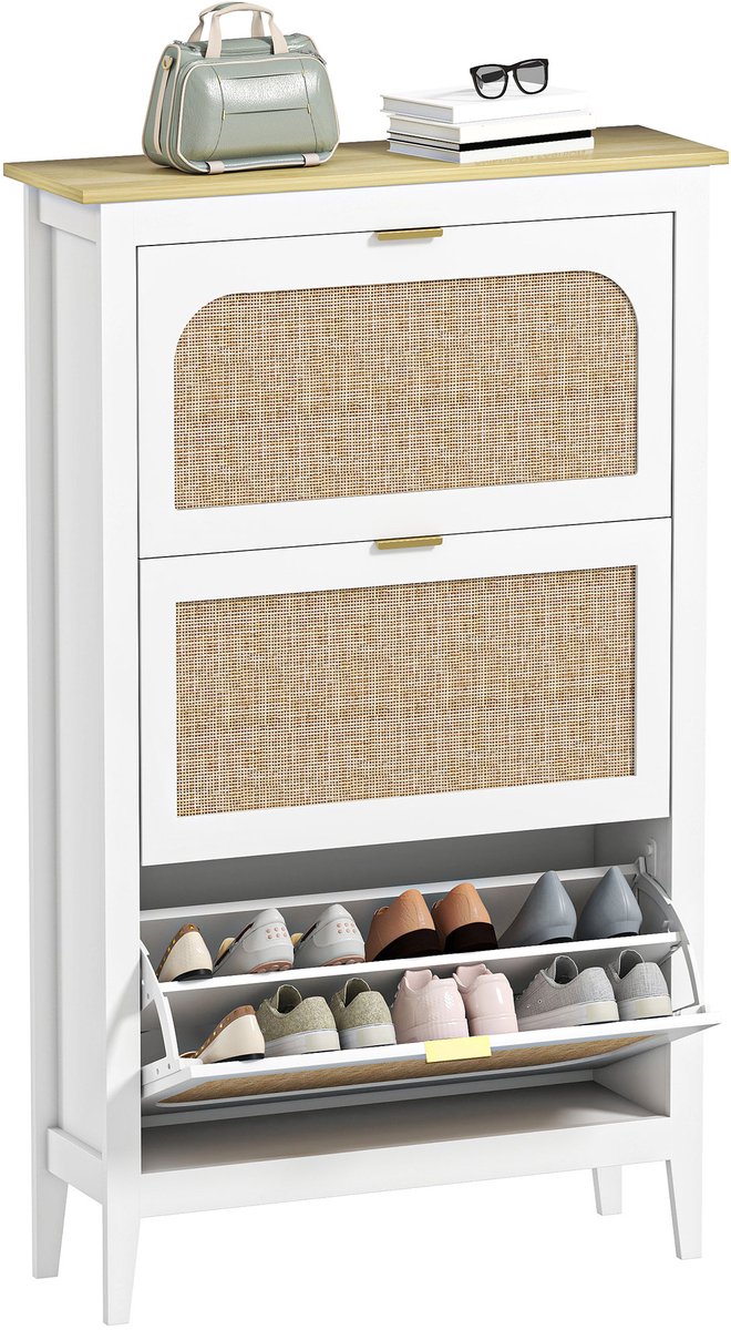 HOMCOM Klapbare schoenenkast - Spaanplaat - 80x24x131cm - Wit (3662970278017)