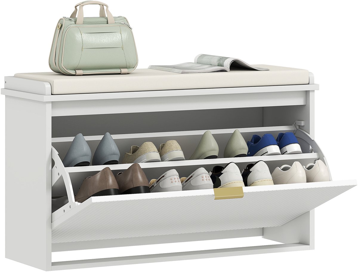 HOMCOM Schoenenbank - Spaanplaat, MDF - 80x26x47,5cm - Wit (3662970227589)