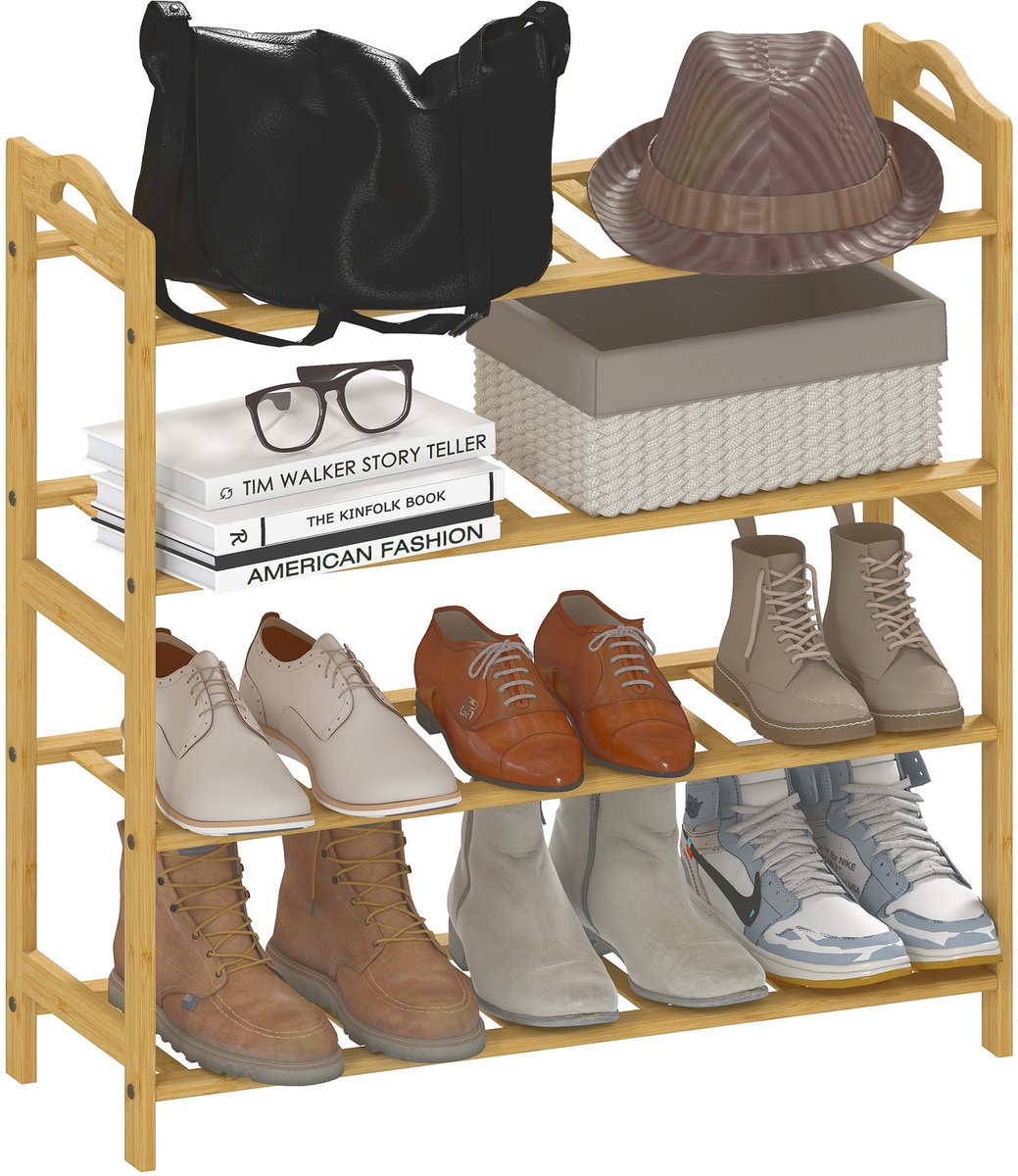 HOMCOM Schoenenrek - Bamboe - 67,5x24,7x72cm - Natuurlijk hout (3662970277911)