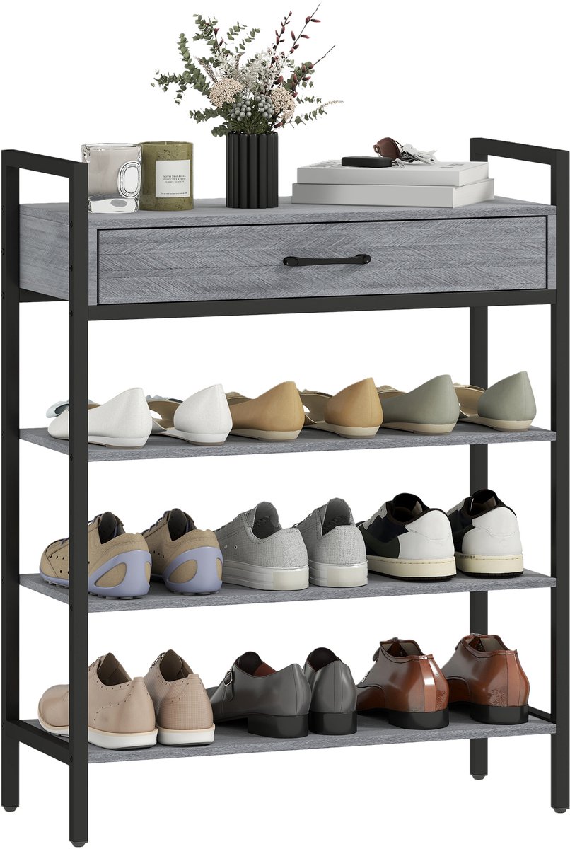 HOMCOM Schoenenrek Spaanplaat, Metaal 70L x 30B x 87,6H cm Grijs (4255826866378)