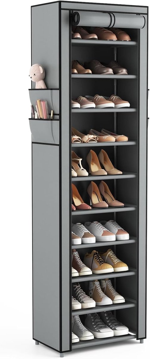 Ibenzoa® Multilayered Shoe Storage Unit - 10 Layers, Narrow Design with Protective Fabric Covers (8721358836753)