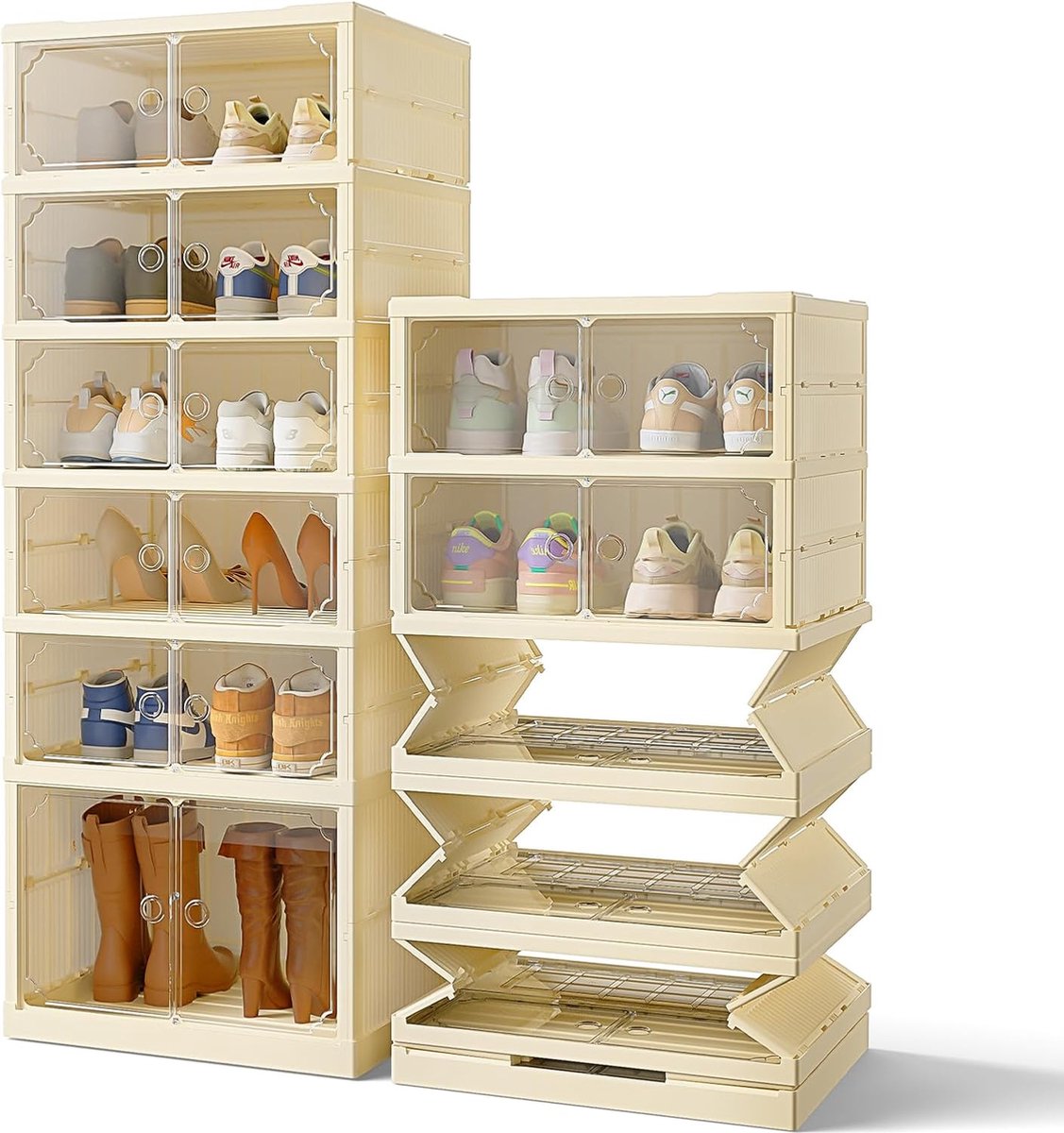 JGS® - Transparante Stapelbare Schoenendozen - Opvouwbare Multifunctionele Schoenenkast met 6 Etages - Ruimtebesparend en Duurzaam- (8721234202542)