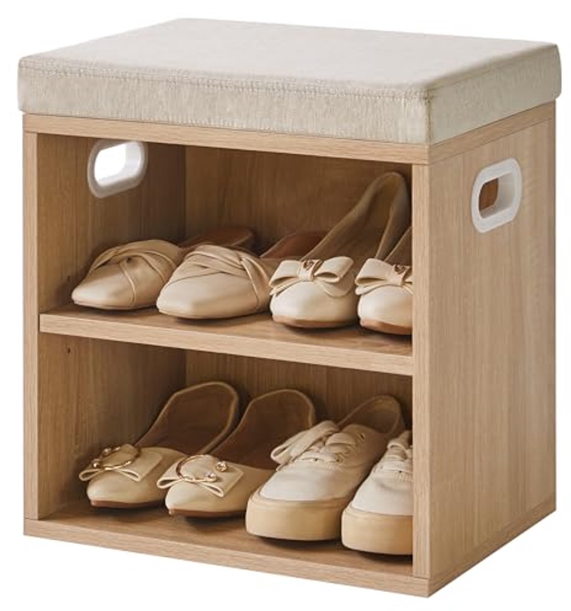 Kleine schoenenopbergbank met kussen - 2-laags schoenenbank voor entree, woonkamer en slaapkamer (6153920241245)