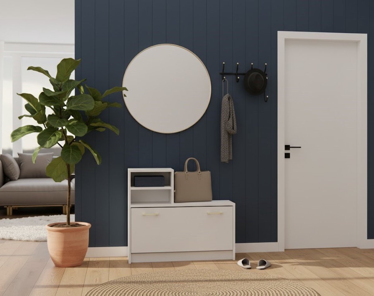 Luxe Halmeubel Set - Schoenenkast met Spiegel, Kleerhangers en Opbergruimte - Modern, Multifunctioneel en Compact - 180x85x24 cm - Kasjmier Medahomestore (9504247137952)