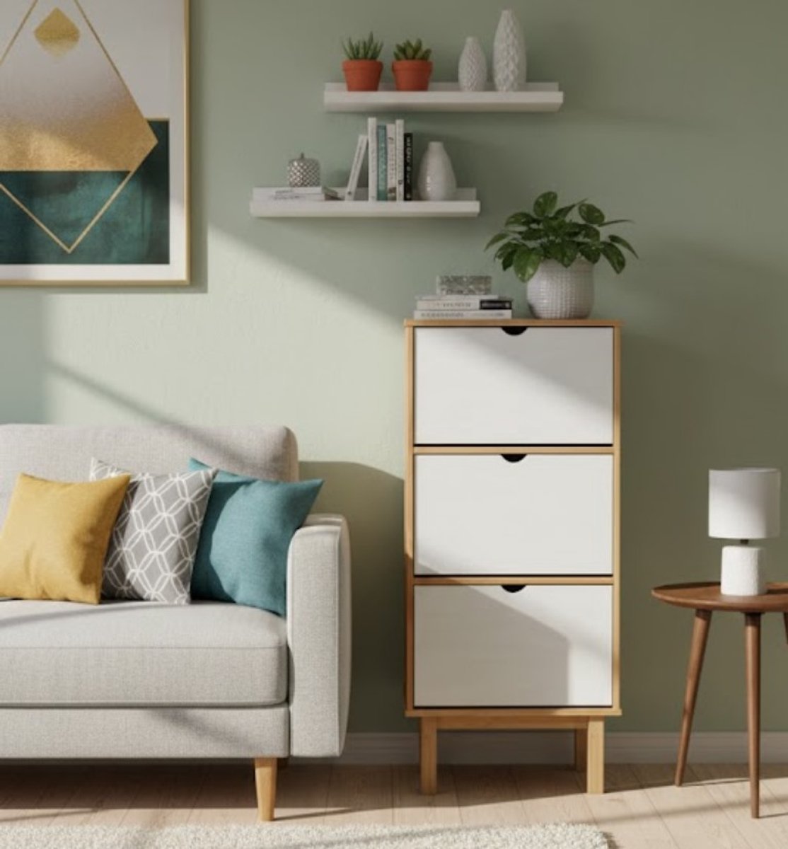 Luxe Massief Houten Schoenenkast OTTA - 3 Klapladen, Bruin & Wit, Schoenen Organizer, Flurgarderobe, Ruime Schoenen Opbergmeubel - Medahomestore (9506523524869)