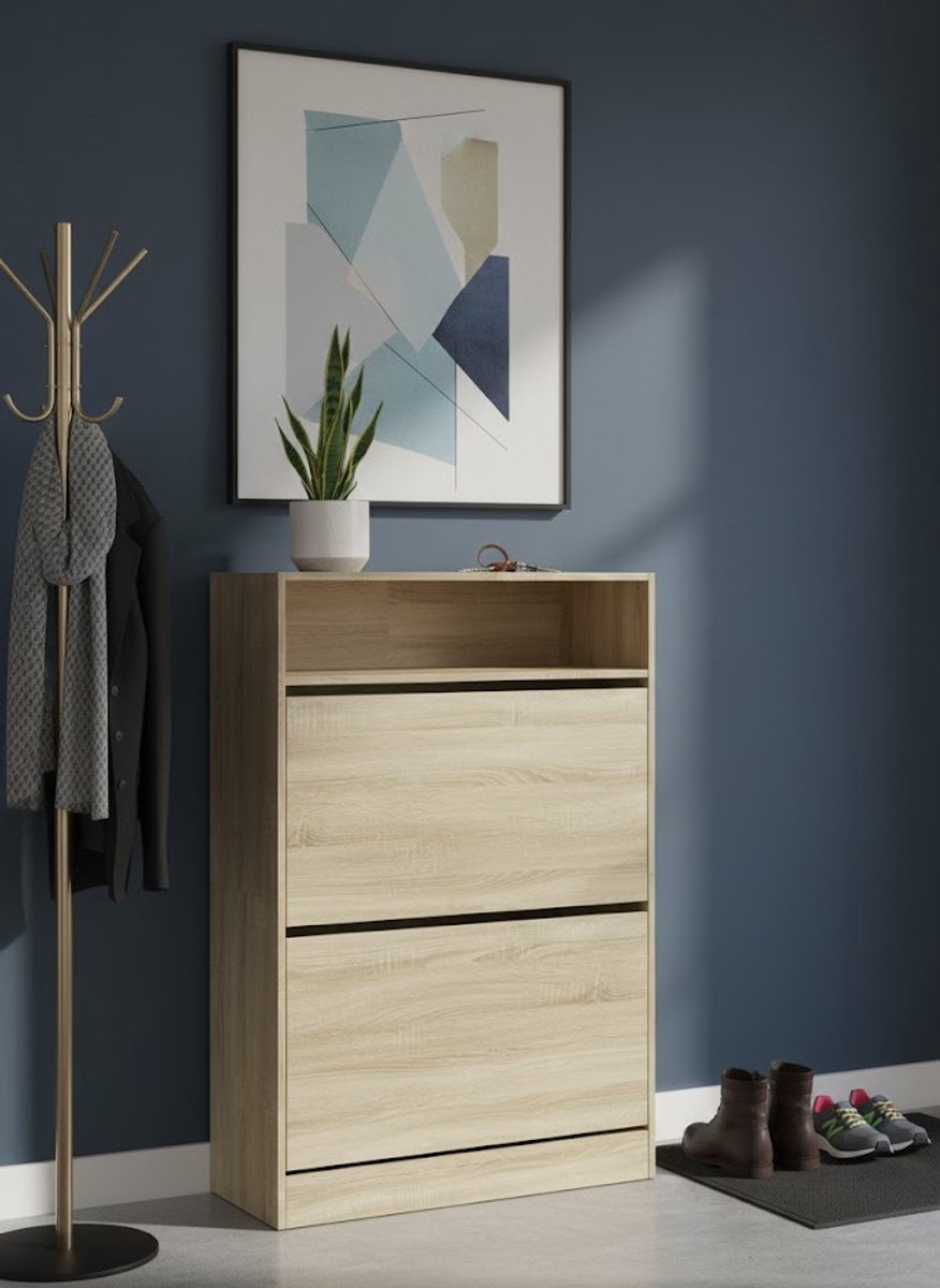 Luxe Schoenenkast met 2 Klapdeuren - Modern Schoenenrek voor Hal en Woonkamer - Sonoma Eik 80x34x116 cm | Medahomestore (9505739476597)