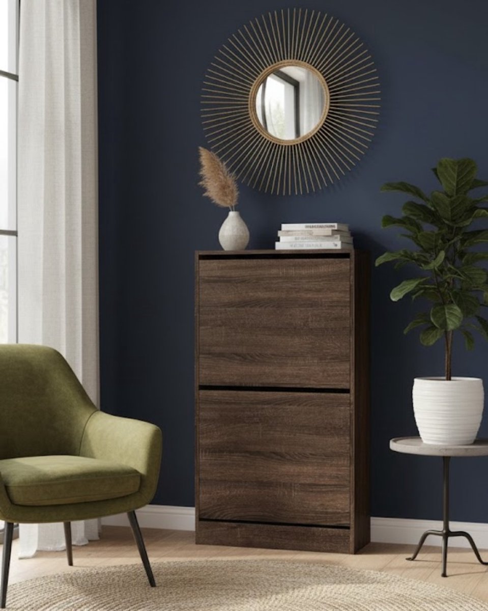 Luxe Schoenenkast met 2 Kleppen Eiken Bruin 60x42x108 cm - Moderne Schoenenorganizer voor Hal & Gang - Ruimtebesparende Schoenkast met Klapdeuren - Stijlvolle Flurkast & Schoenenrek - Medahomestore (9507786294858)