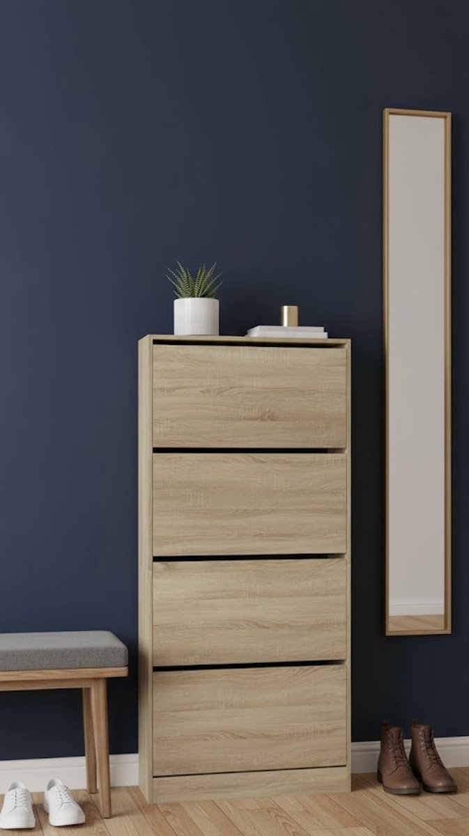 Luxe Schoenenkast met 4 Kleppen - Sonoma Eiken - 80x21x163,5 cm - Moderne Ruimtebesparende Schoenenopberger voor Gang & Hal - Stijlvolle Houten Schoenenkast met Veel Opbergruimte - Gangkast & Organizer-Medahomestore (9504367143123)