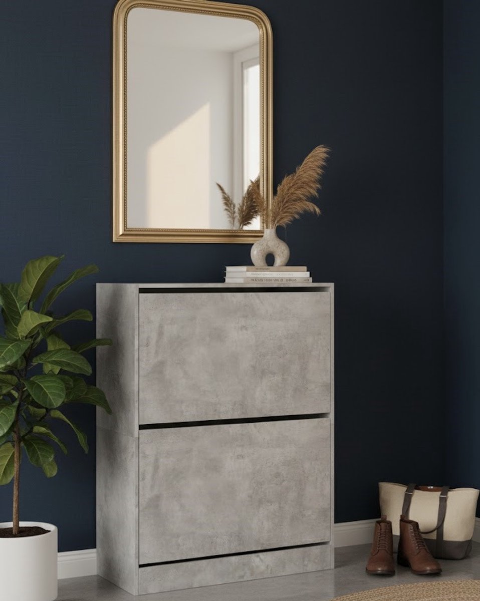 Luxe Schoenkast met 2 Kleppen - Betongrijs - 80x42x108 cm - Moderne Ruimtebesparende Schoenenkast met Klapdeuren - Flurkast & Opbergkast voor Schoenen - Trendy Schuhkipper - Stijlvolle Schoen Organizer voor Hal & Slaapkamer-Medahomestore (9501821874920)