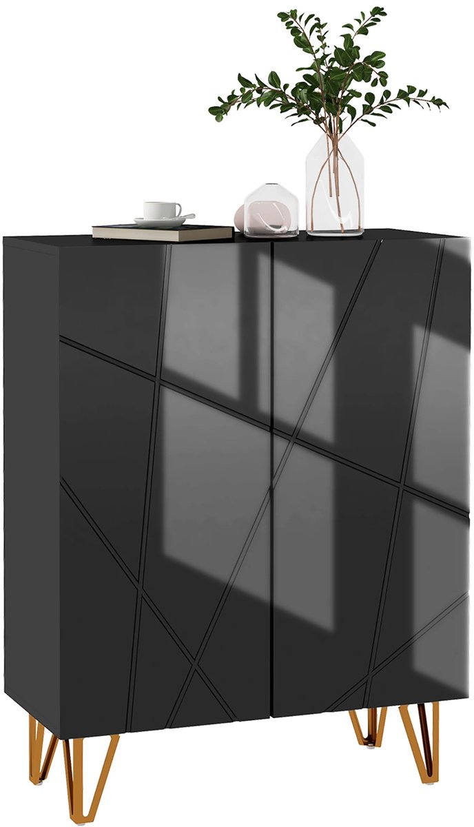 Lynly - Stijlvolle Schoenenkast met deuren Met Verstelbare Planken Voor 15-20 Paar - Zwarte kast - gangkast - gesloten kast (8721399791509)