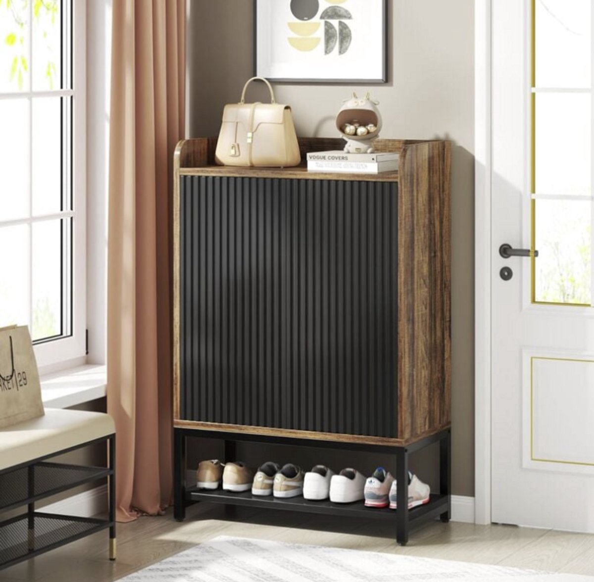 MAZAZU Schoenenkast - 5 laags Schoenenrek - Bruin/Zwart - 73x35x105cm (8720909815315)