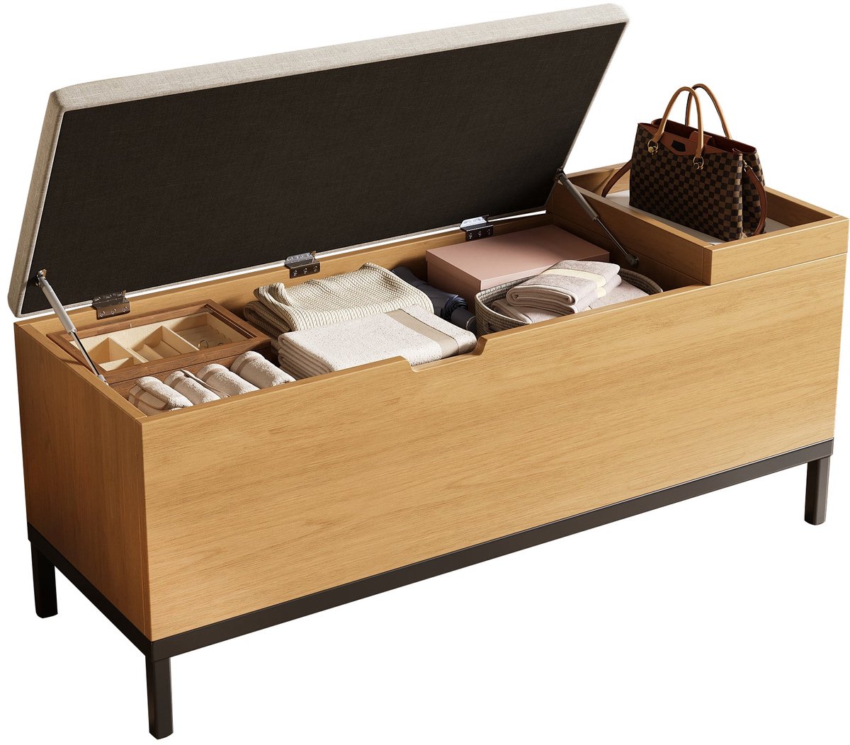 Merax Opbergbank met Zitting 115 x 40 x 49,5 cm - Houten Schoenenbank met Opbergruimte en Kussen - Multifunctionele Zitbank voor Hal - Slaapkamer of Woonkamer - Natuurlijke Houtkleur (8721178475828)