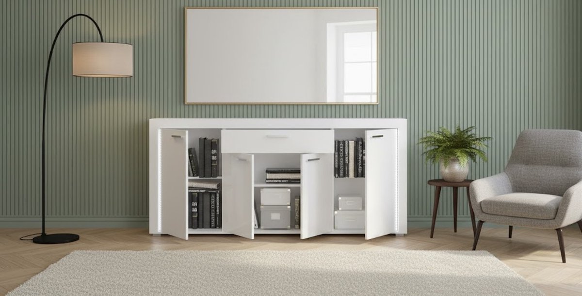 Modern Hoogglans Sideboard / Commode 182x84x42 cm - Luxe Opbergmeubel voor Woonkamer, Slaapkamer & Kantoor - Medahomestore (9504671222279)