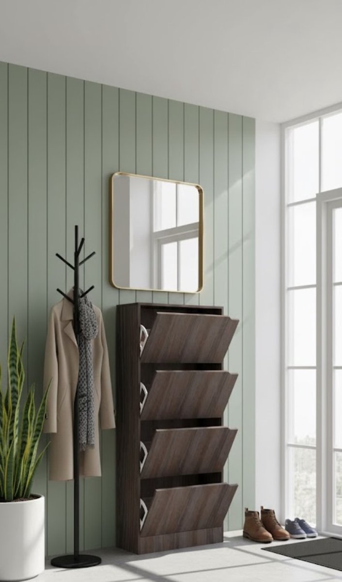Moderne Schoenenkast met 4 Deuren en Veel Opbergruimte, Schoenenopberger voor de Hal, Flurgarderobe in Sonoma Eiken 59x24x136 cm - Duurzaam en Robuust Medahomestore (9506629498842)