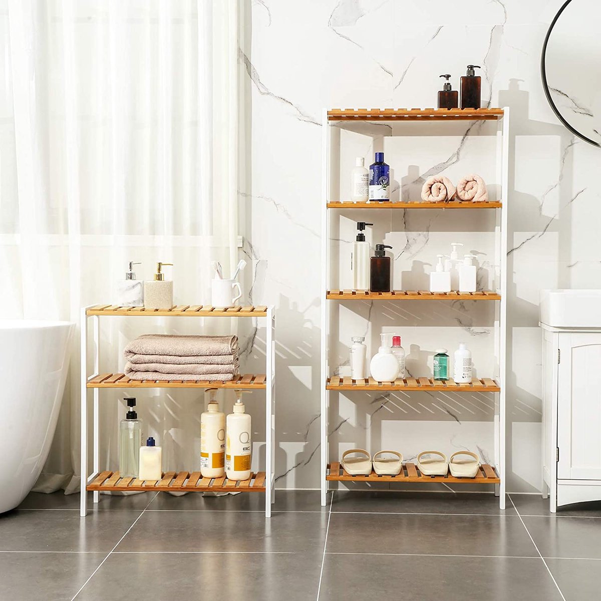 Nancy's Gads Hill Schoenenrek - Schoenenplank - Bamboe - Rekje - 3 Niveaus - Wit - Beige - 60 x 26 x 66 cm (6091021581566)