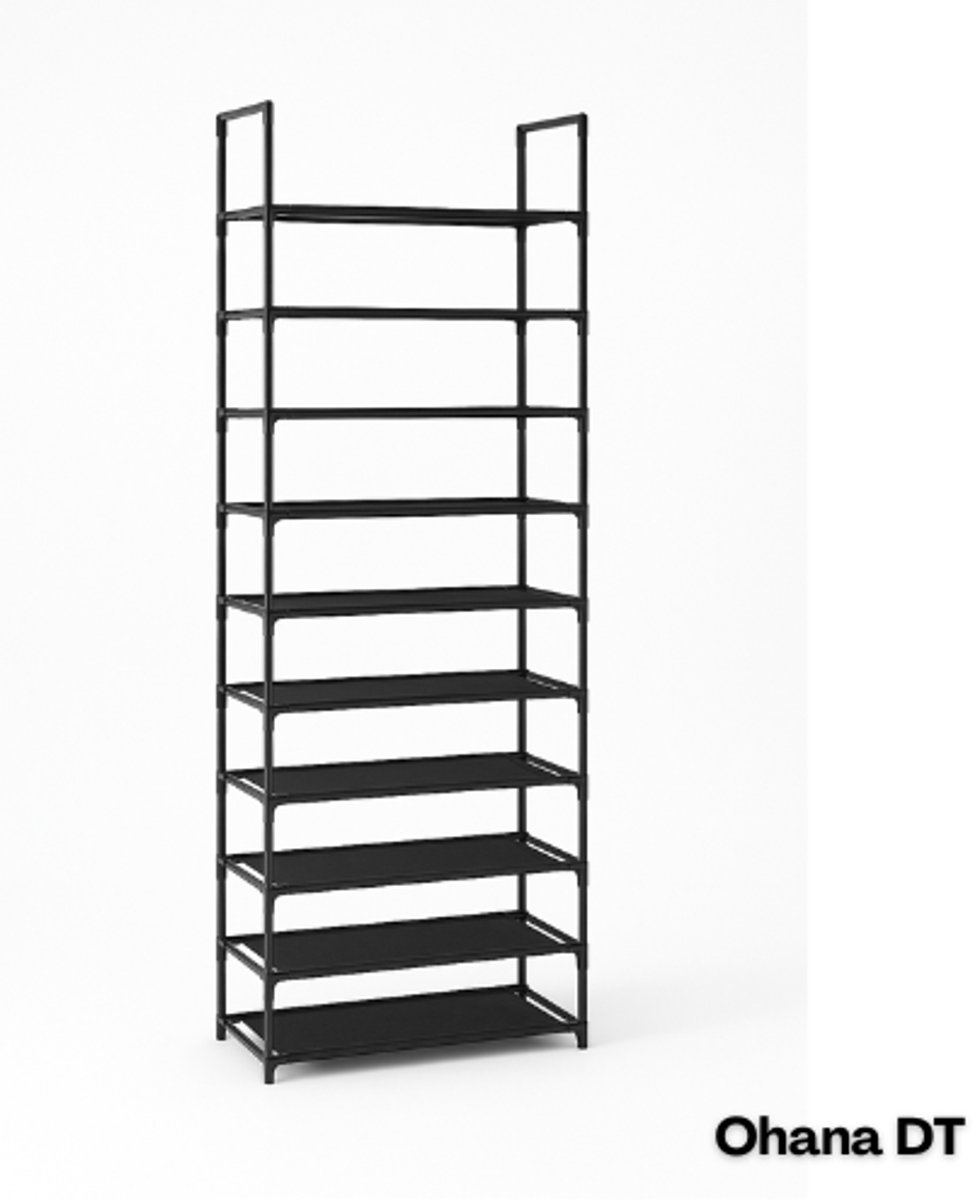 Ohana DT - Schoenenrek Hoog - Schoenenkast - Schoenen Rek - 10 Niveaus - 28x45x173 CM - 30 Paar Schoenen - Kantelbeveiliging - Zwart (8721398315928)