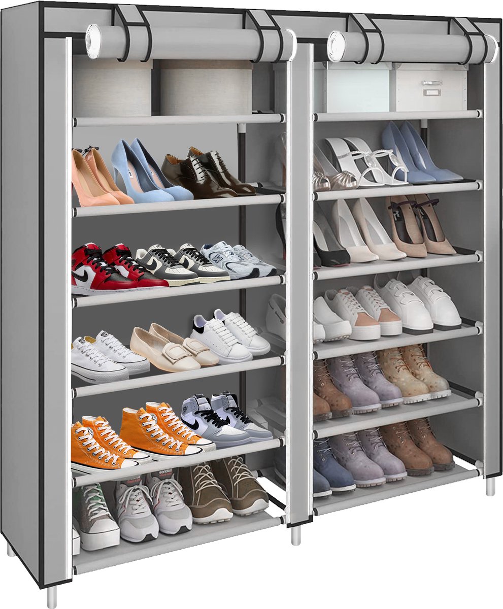 PIPIPOXER-Schoenenkast -7 Lagen Schoenenrek -Opbergkast voor 36 Paar-Schoenen Opbergsysteem,grijs (7732987973994)