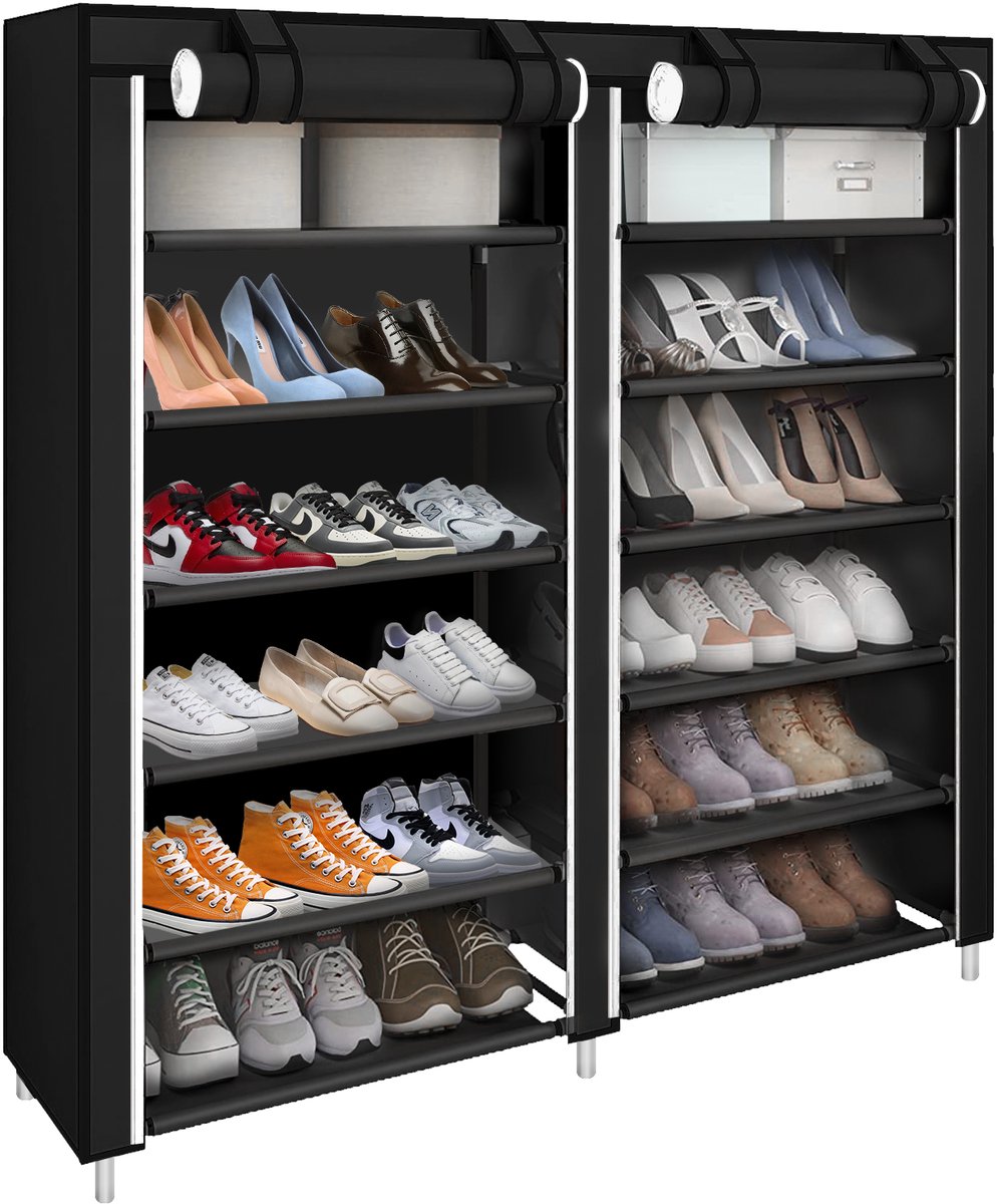 PIPIPOXER-Schoenenkast -7 Lagen Schoenenrek -Opbergkast voor 36 Paar-Schoenen Opbergsysteem,zwart (7732987973987)