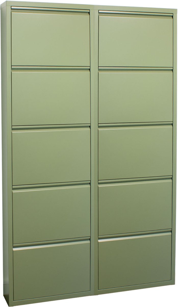 Pisa schoenenkast groen metaal met 10 vakken. (6096512282229)