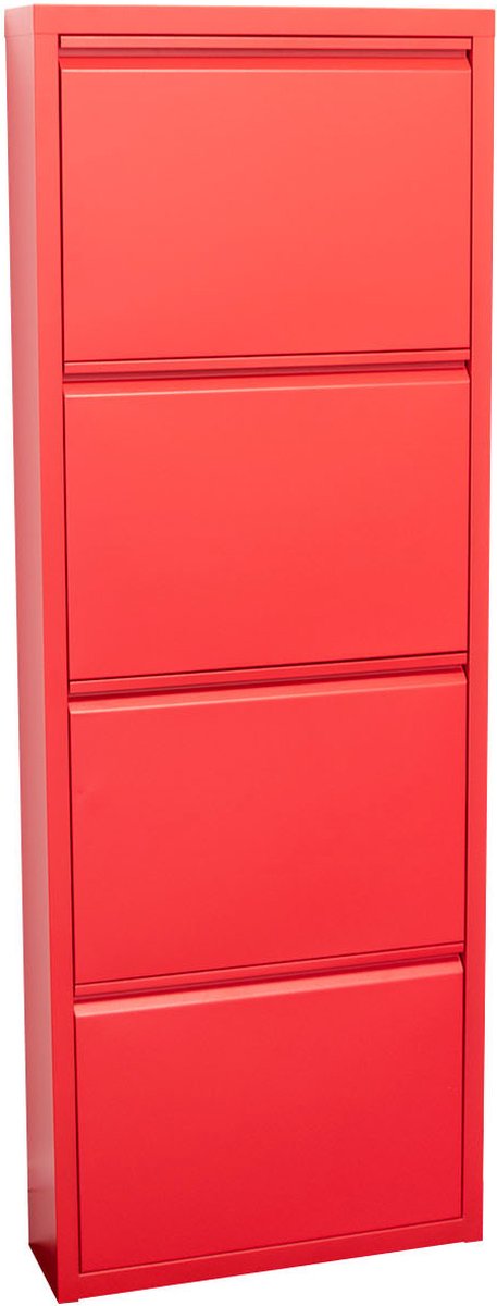 Pisa schoenenkast rood metaal met 4 vakken. (6096516349317)