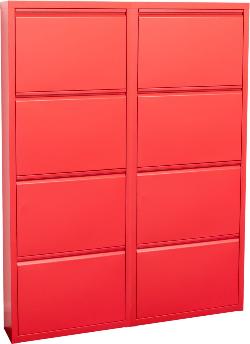 Pisa schoenenkast rood metaal met 8 vakken. (6096502136198)