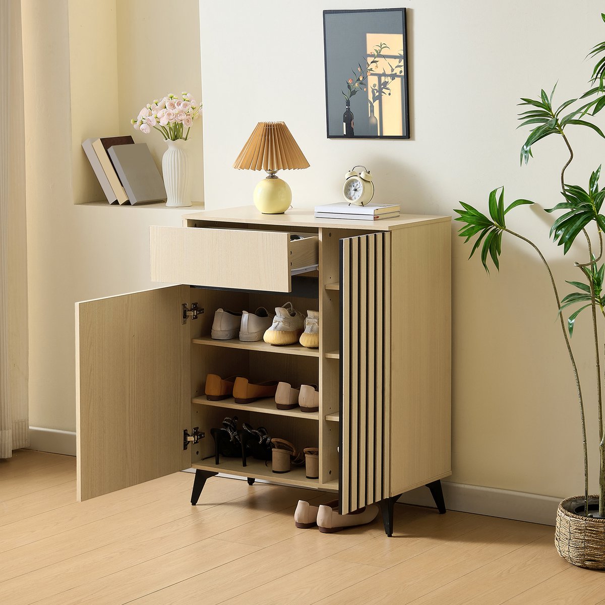 Pugsdrly Dressoir, schoenenkast met 2 deuren en 1 lade - veelzijdige opbergruimte voor de hal, woonkamer of slaapkamer met verstelbare legplanken (7405214654583)