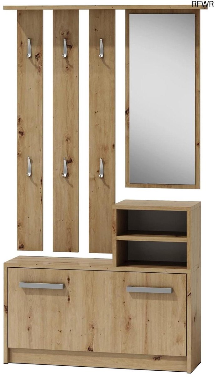 RFWR® Moderne compacte garderobe voor de gang met spiegel, kledinghangers en schoenenkast (8721316204594)