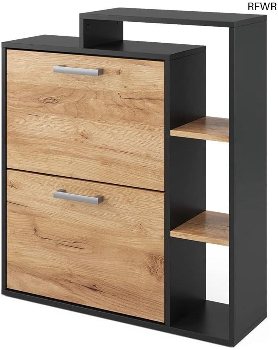 RFWR® Schoenenkast Orlando - 2 Vakken - Eigentijds Design in Gold Power Eiken - 80x90 cm (8721316204556)