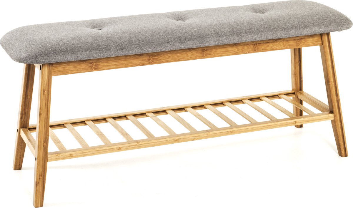 Schoenenbank - Grijs bamboe - Groot bankje - 30 cm hoog, 100 cm breed, 44 cm diep (6017408729772)