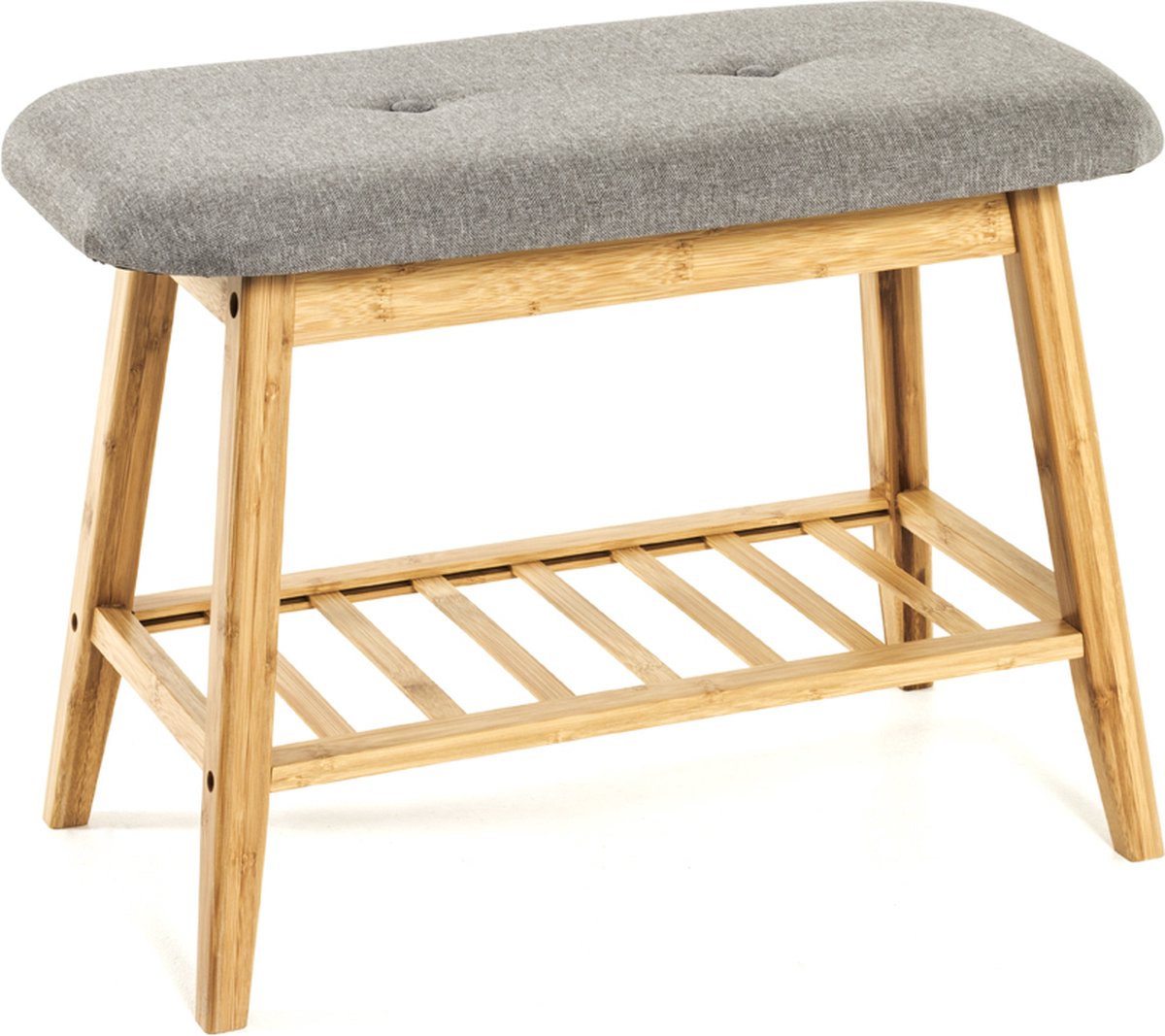 Schoenenbank - Grijs en bruin bamboe - Met zitje - 30 cm hoog, 60 cm breed, 44 cm diep (6017414567528)