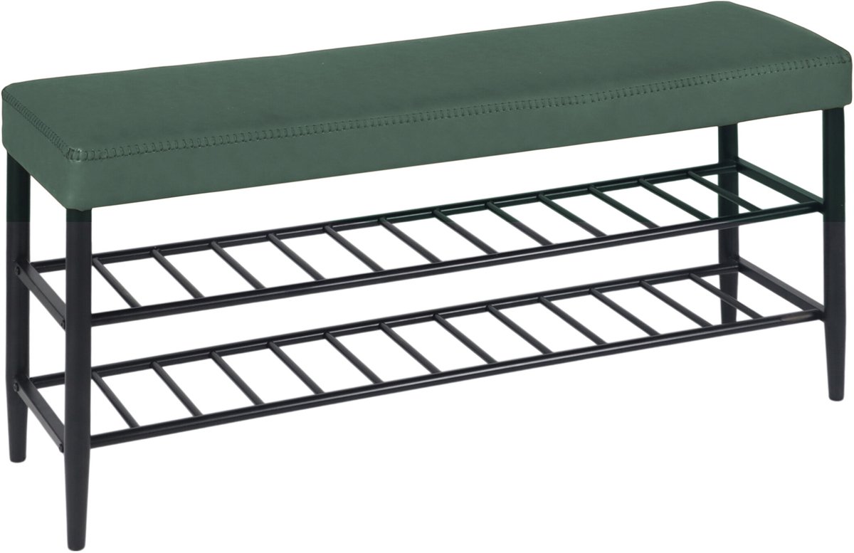 Schoenenbank met zitkussen - 100 cm breed - kunstleer - groen-zwart (4052025851798)