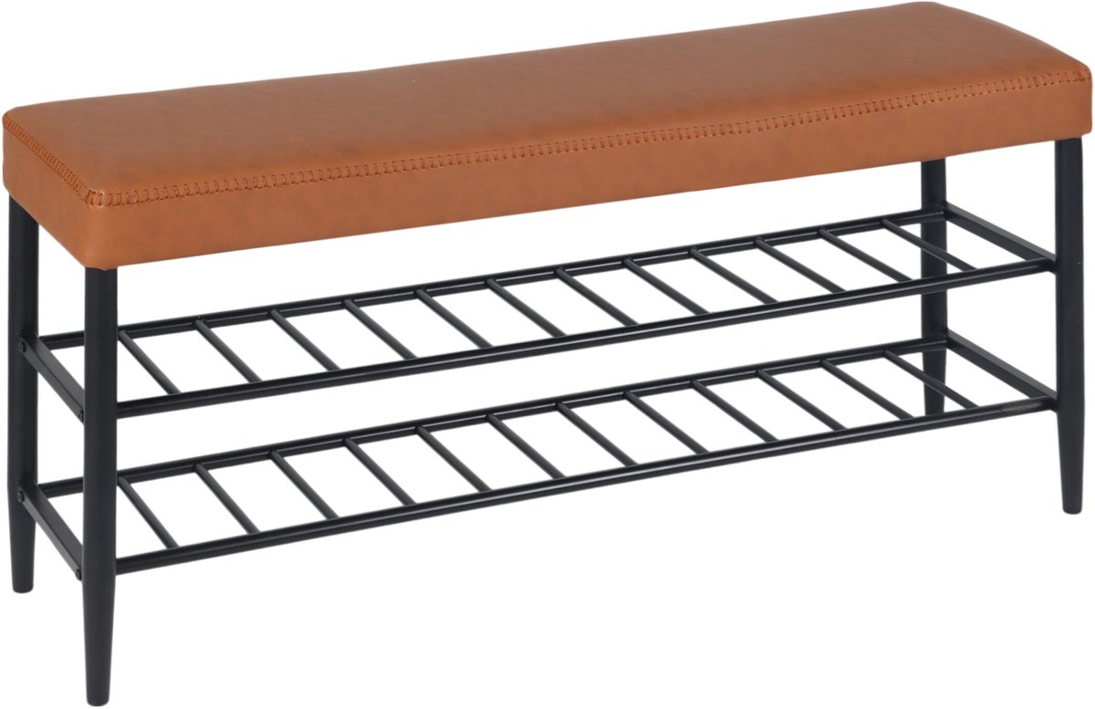 Schoenenbank met zitkussen - 100 cm breed - kunstleer - zwart-bruin (4052025851811)