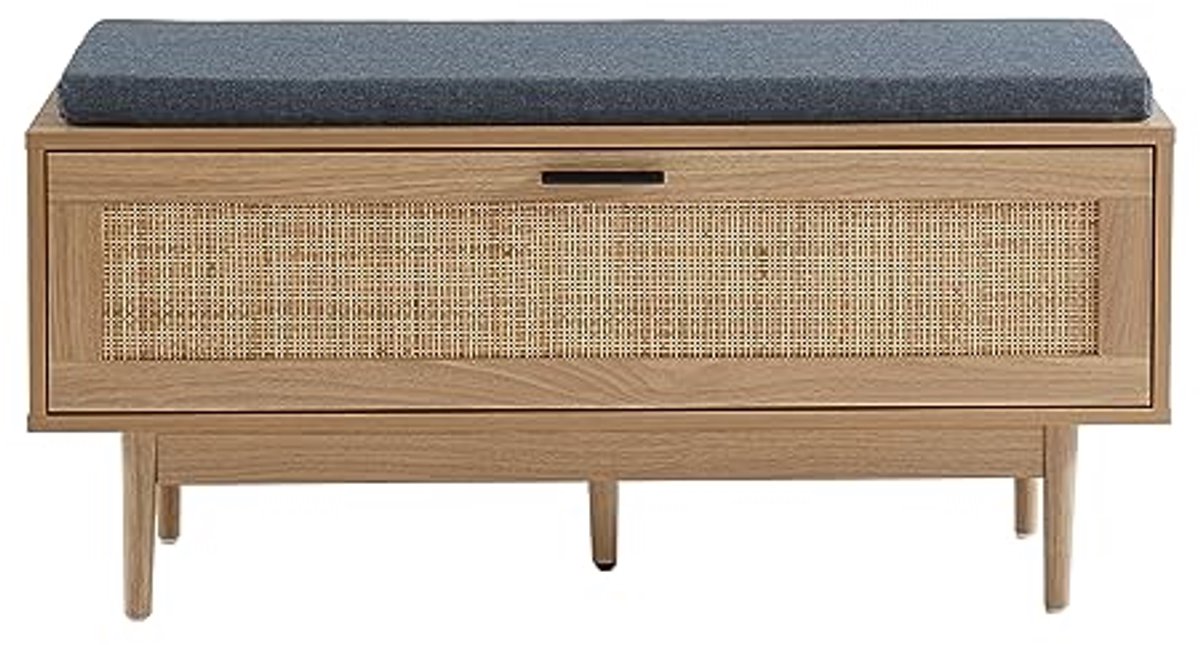 Schoenenbank van rotan - 100 cm met opbergruimte en zitkussen (6153933845867)