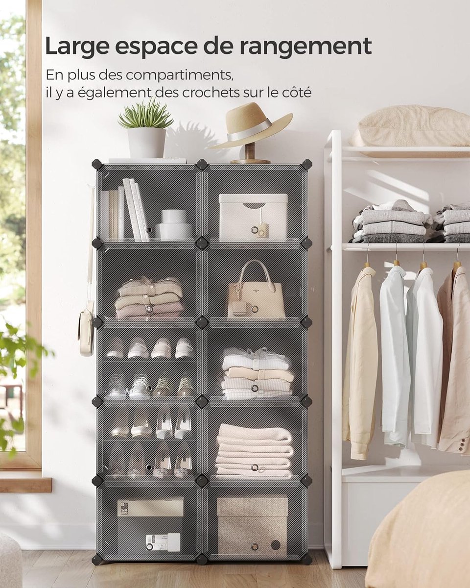 Schoenenkast - 10 Vakken met Deuren - Stalen Frame & Kunststof Panelen - Zwart - 30x40x30 cm per Vak (8785309869672)