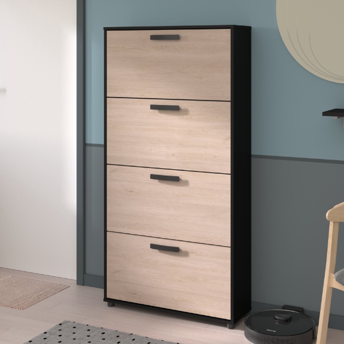 Schoenenkast Celestia met vier deuren - eikdecor/zwart (3480940298281)