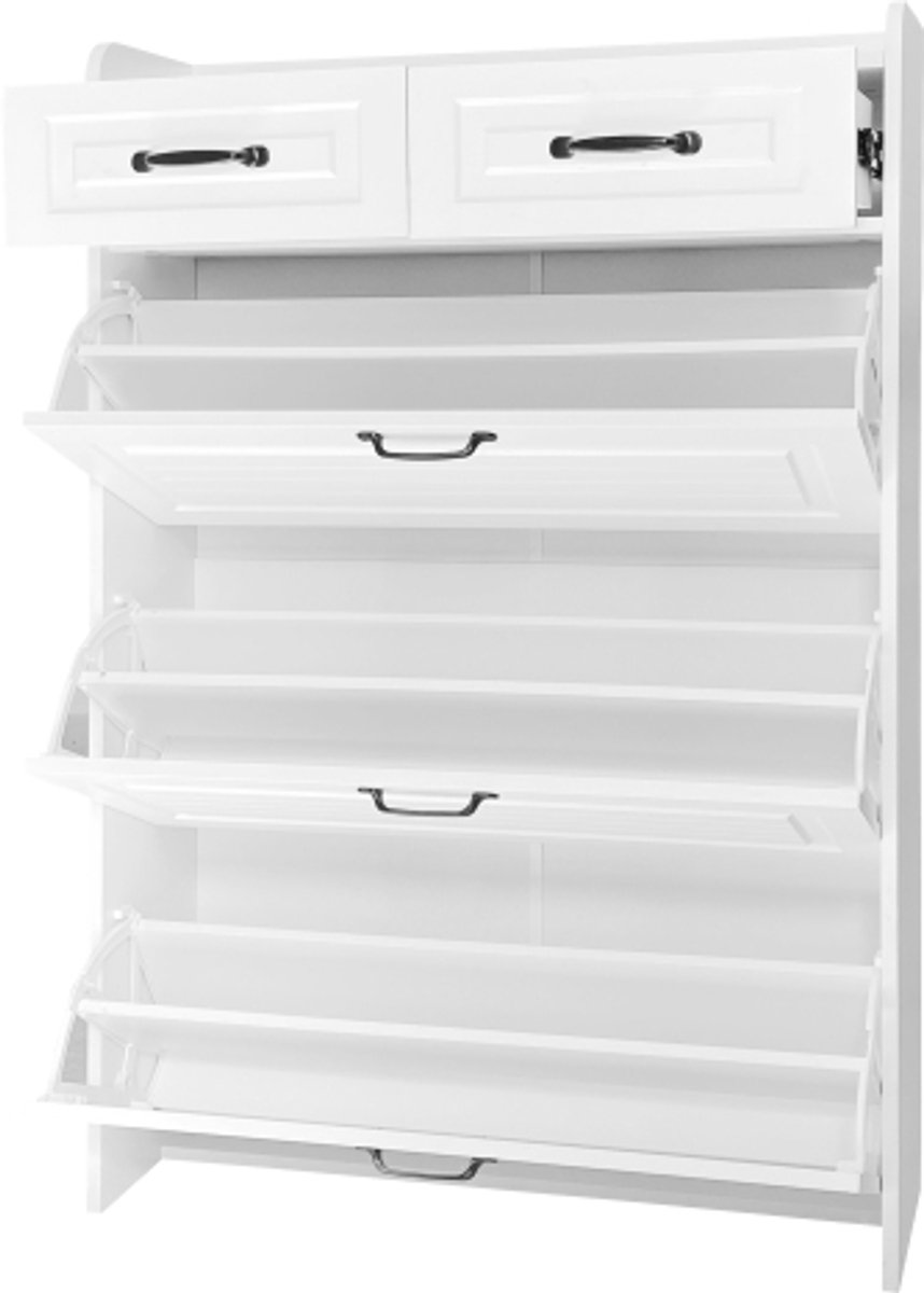 Schoenenkast Drie Grote Deuren Twee Laden Houten Schoenenrek Geschikt Voor Inkomhallen En Woonkamers 80x 23,5x 131 cm (4255839478865)