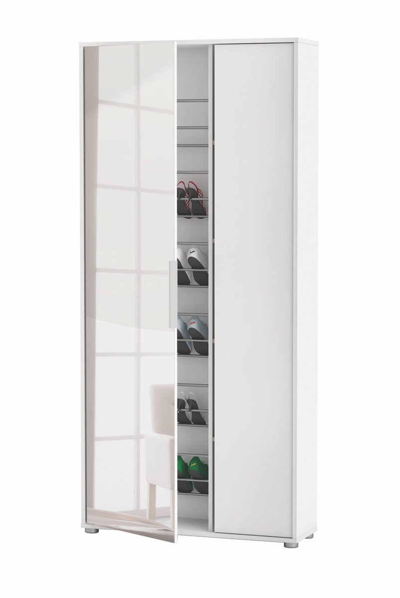 Schoenenkast Ebony 83x24x178cm - met spiegel - wit (3397703278407)