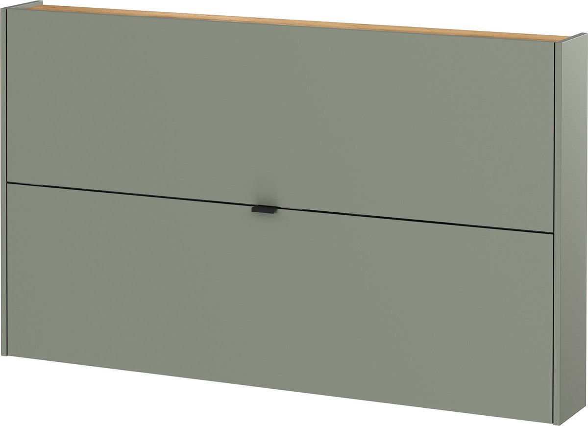 Schoenenkast Eleonore Eiken - Groen - 12 paar schoenen - Breedte 140 cm - Hoogte 85 cm - Diepte 19 cm - Met kleppen (6097133299252)