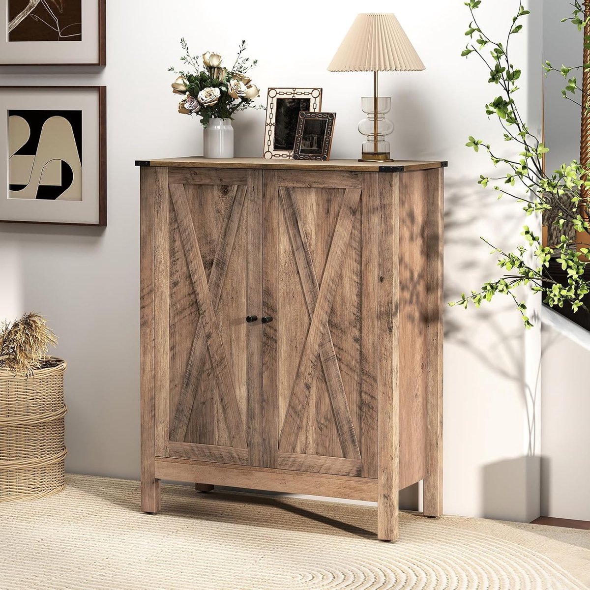 Schoenenkast Hout Grijs Landelijke Stijl - Industrialhome® Luxe Schoenenkast met Deuren en 6-Verstelbare Planken - Vrijstaande Houten Kast voor Schoenenopslag in Hal, Entree of Woonkamer - 80x35,5x100 cm - Duurzaam & Stijlvol (9506327127273)