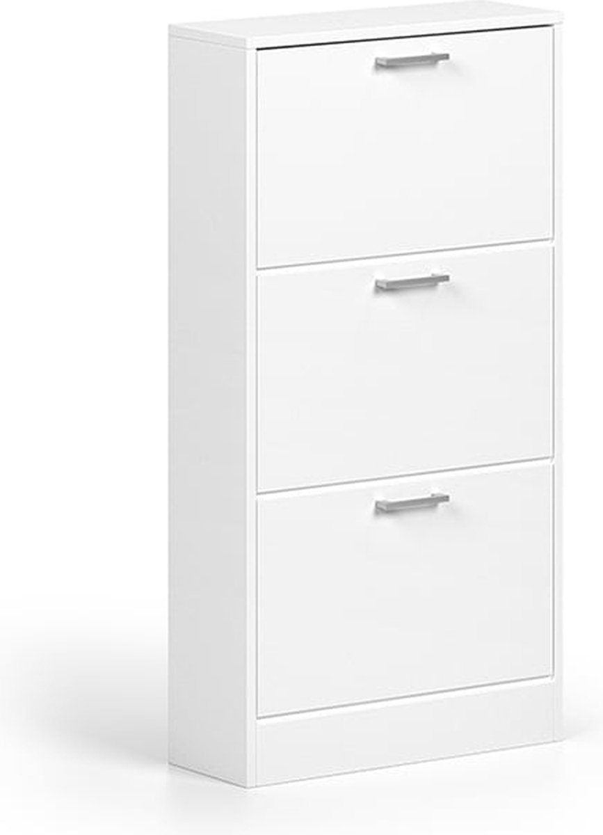 Schoenenkast Maureen Wit - 6 paar schoenen - Breedte 63 cm - Hoogte 120 cm - Diepte 23 cm - Met kleppen (6097128735727)