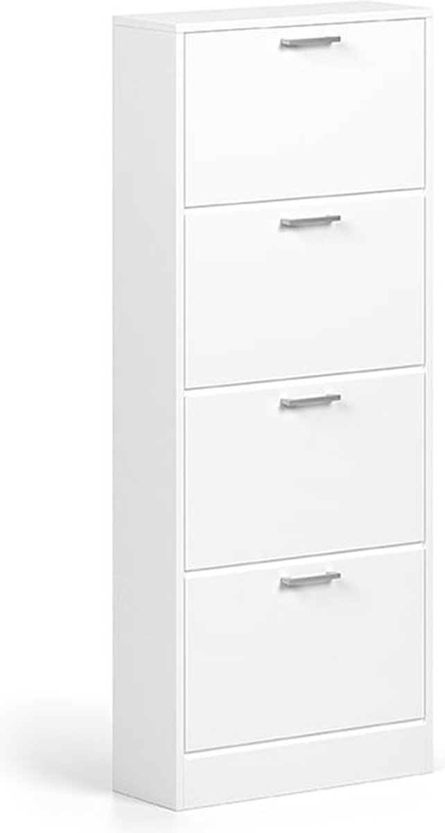 Schoenenkast Maureen Wit - 8 paar schoenen - Breedte 63 cm - Hoogte 155 cm - Diepte 23 cm - Met kleppen (6097135331370)