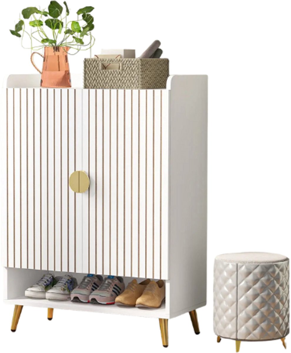 Schoenenkast Met Deuren - Schoenen Kast - Schoenenkast Wit - 75x 35x110 CM - 6 Niveaus - 18 Paar Schoenen (8721381601281)