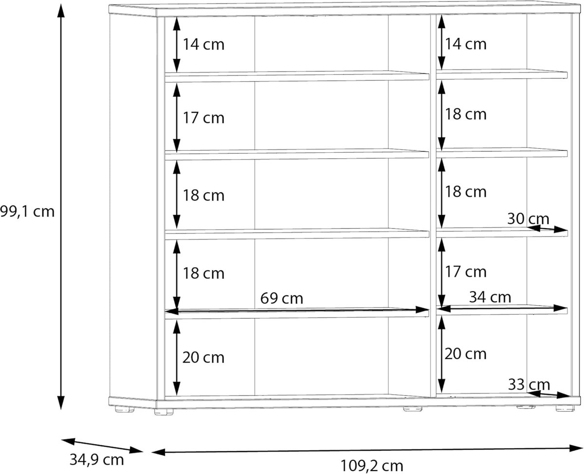 Schoenenkast Modern HomeByNicole - 3 Deuren, 8 Legplanken, Terracotta Hout - Compacte Gangkast voor Schoenen, Accessoires en Hal - 109 cm Breed x 99 cm Hoog x 35 cm Diep (9503876595973)