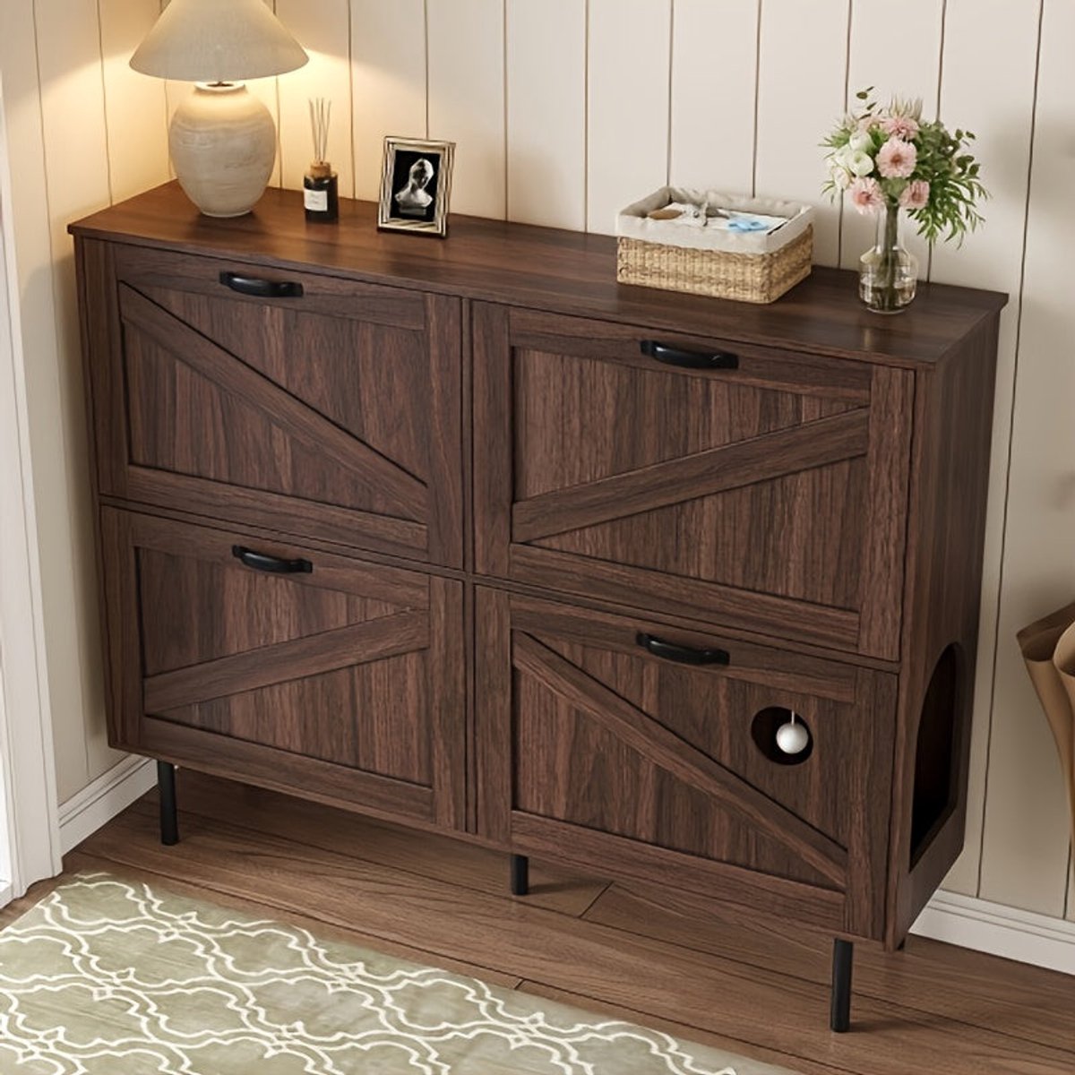 Schoenenkast - Schoenenrek - Schoenenopberger - Halmeubel - Schoenenkast met Klepdeuren - Smal & Compact - Duurzaam Kunststof - 3,2 Kubieke Voet Inhoud - 68,6 cm Hoogte - Donkerbruin/Zwart (8721391188055)