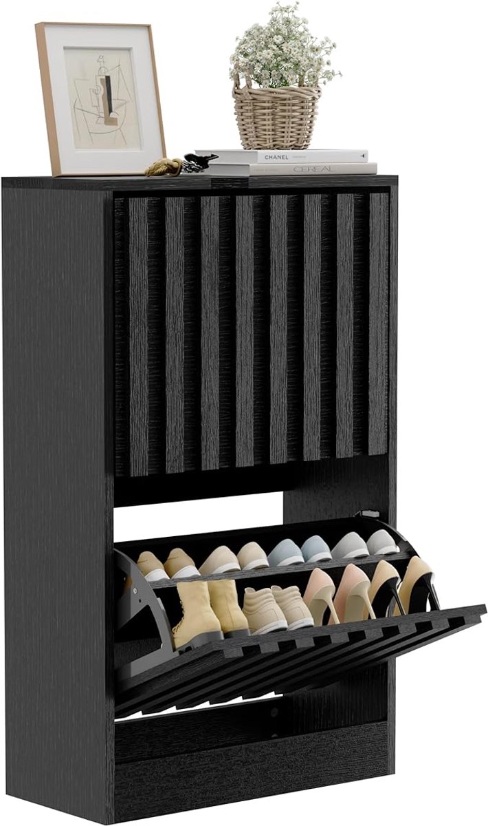 Schoenenkast met 2 smalle kleppen - Verstelbare scheidingswanden en kantelbeveiliging, ideaal voor hal of woonkamer (5487571670552)