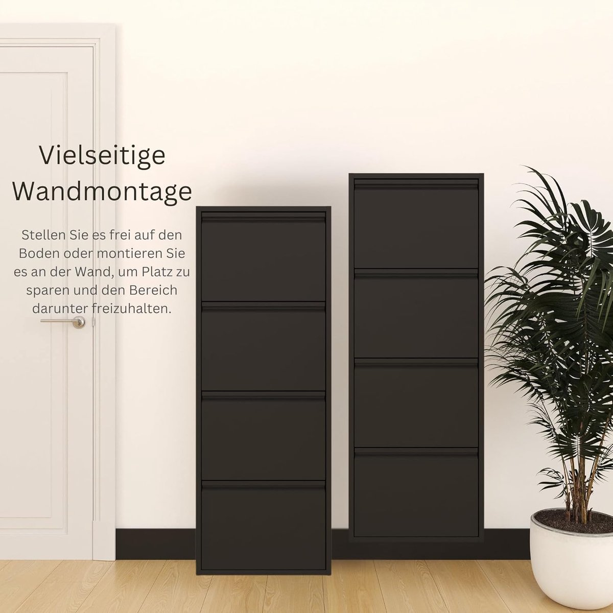 Schoenenkast met 4 kleppen - Industrialhome SlimLine Zwart - Ruimtebesparende metalen schoenenkast wandmontage - Voor 8-12 paar schoenen - Smalle hoge schoenenkast met magneetkleppen - Robuust & voorgemonteerd design (9505992647147)