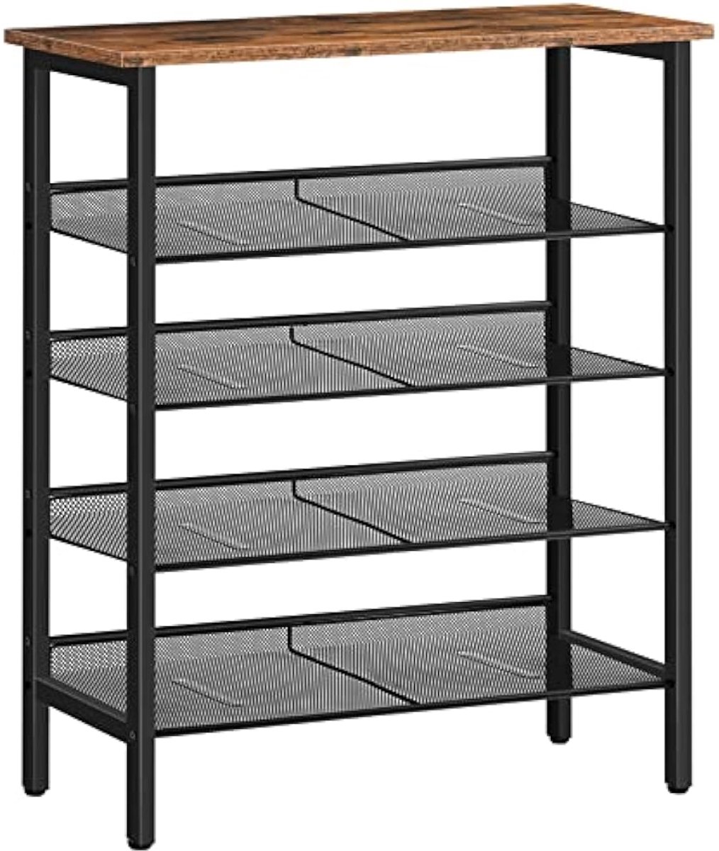 Schoenenkast met 5 Lagen - Voor Gang en Woonkamer - 1 Stuk - Verstelbaar - Vintage Bruin/Zwart - Metaal/Hout (8785341269317)
