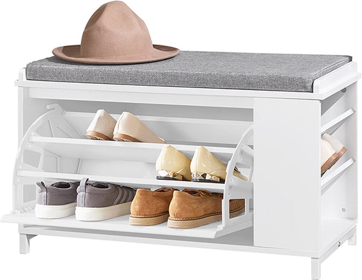 Schoenenkast met Bank - Schoenenorganizer - Opbergbank - Comfortabele zitplaatsen - Veelzijdige opslag - Duurzame MDF en metalen constructie - 82 cm x 53 cm x 46 cm (6097656049082)