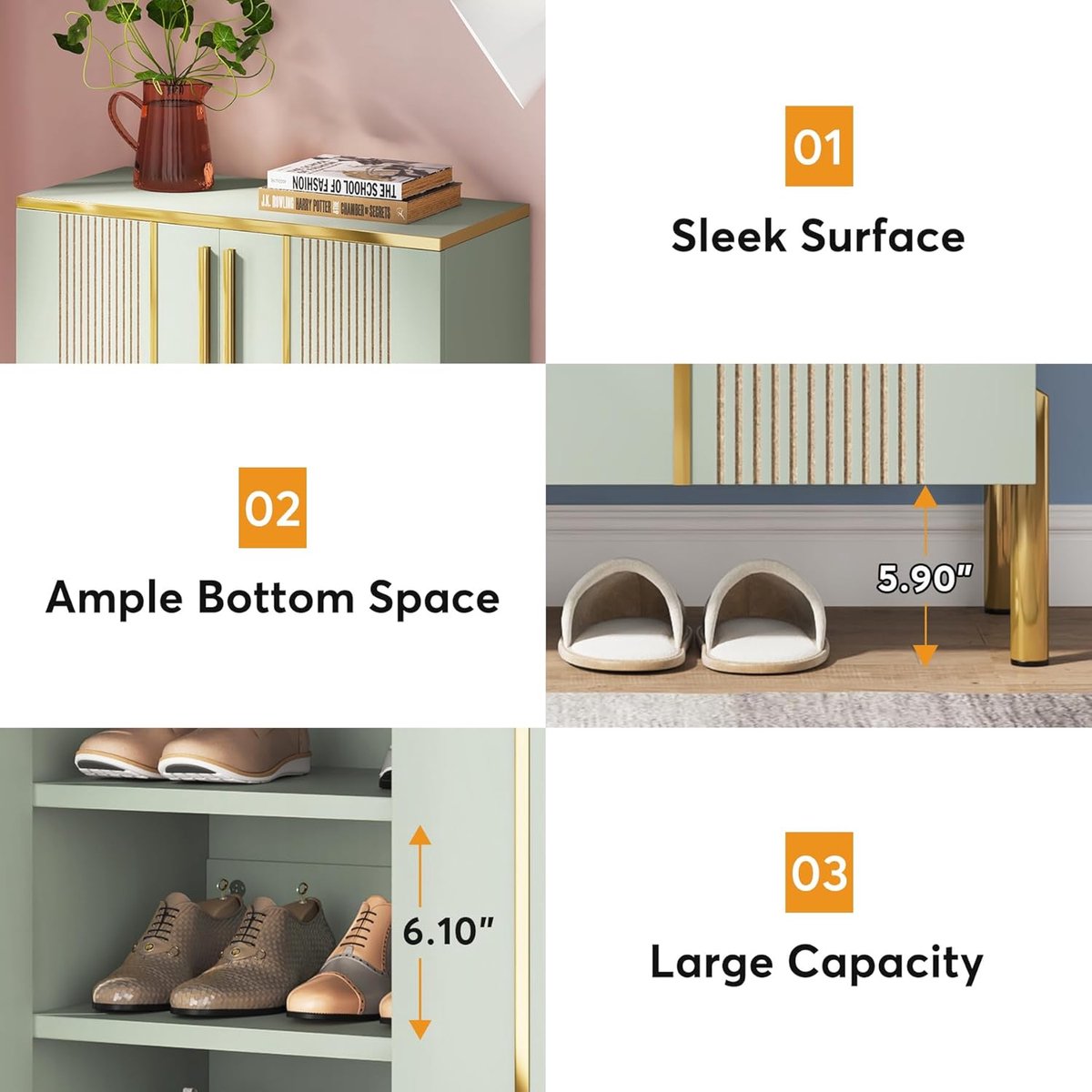 Schoenenkast met Deuren Industrialhome® 7-Laags Houten Schoenenkast 24 Paar - Ruimtebesparend Schoenenrek met Verstelbare Planken, Moderne Schoenen Organizer voor Hal, Woonkamer & Entree - Lichtgroen Design Kast (9501373355434)