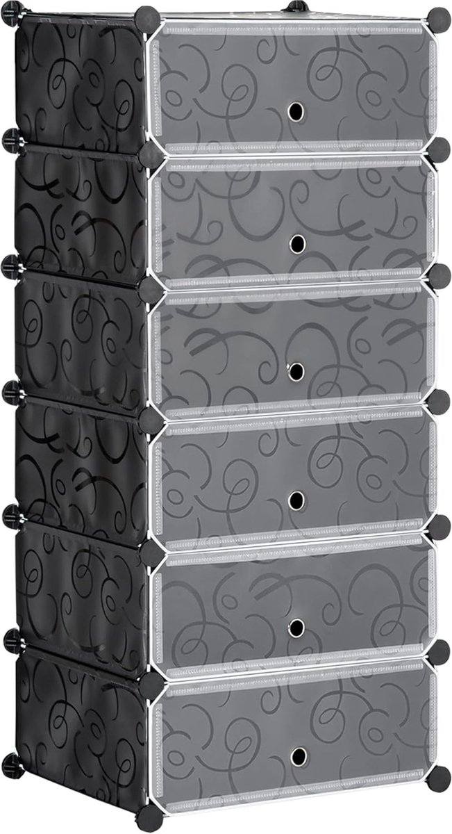 Schoenenkast modulair, 6 rechthoekige stapelbare kubussen, zwart (8785291982090)